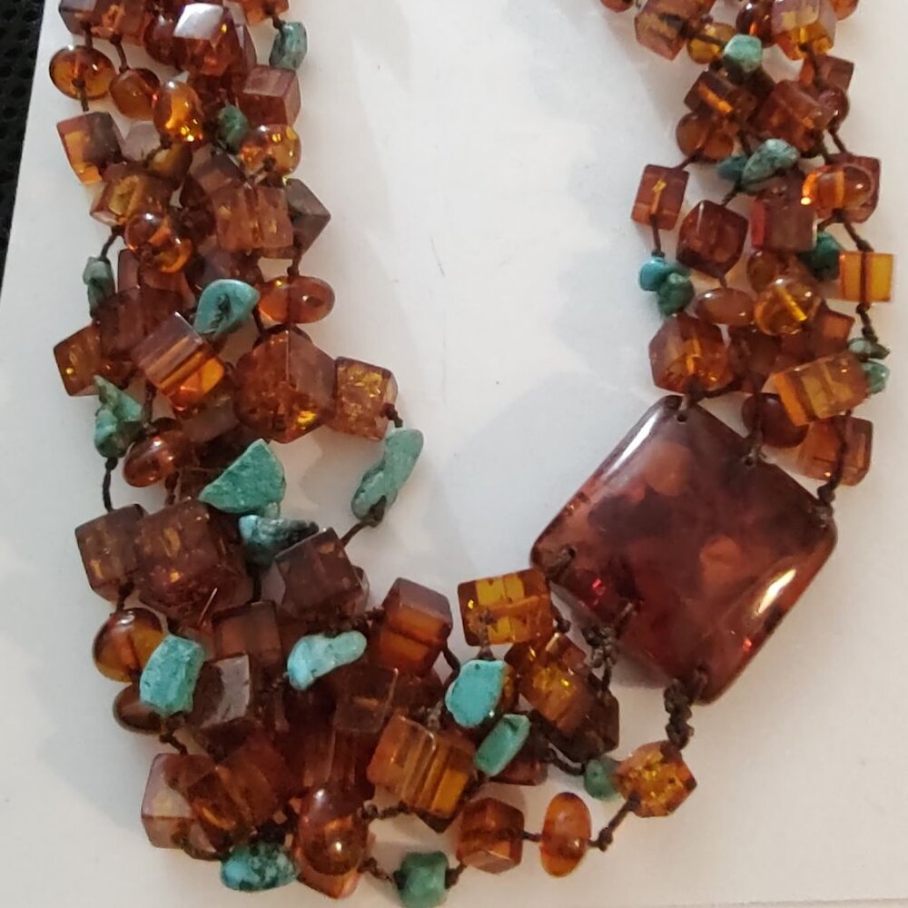 Vintage with turquiose and cognac amber necklace